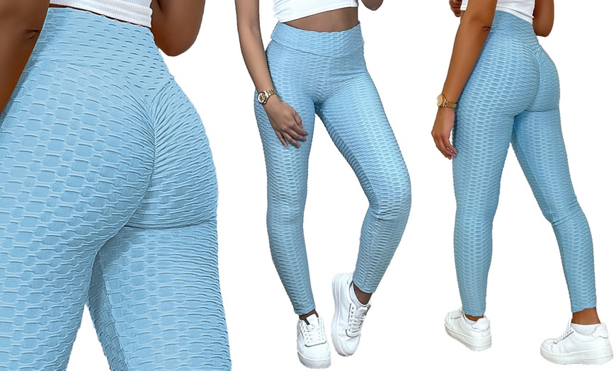 Image 9: Ruched Back Push Up Honeycomb Textured Leggings