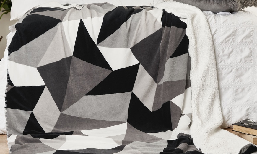 Image 3: Geometric Reversible Sherpa Throw