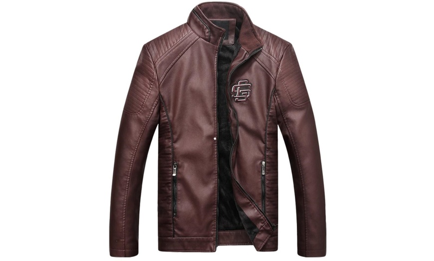 Image 3: Men's Faux-Leather Biker Jacket