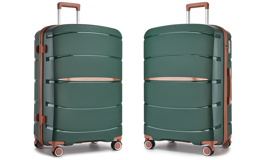 Image 9: Maletas de ruedas rígidas en color verde con cerradura TSA, de Kono