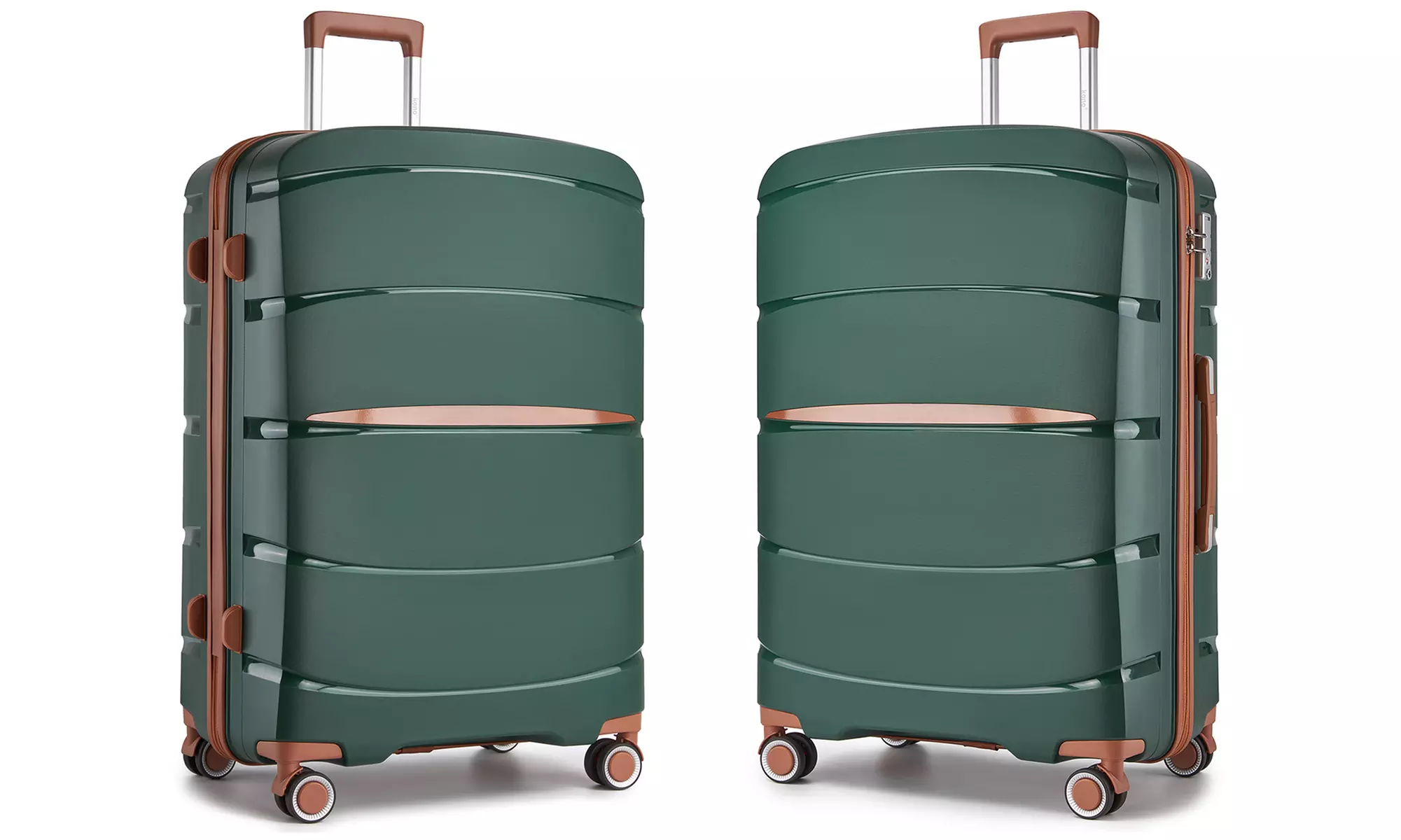 Maletas de ruedas rígidas en color verde con cerradura TSA, de Kono