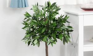 Set of Two Outsunny Bay Laurel Topiary Tree Artificial Plants with Pot