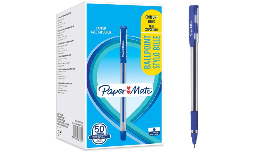 Image 1: Pack of 50 Paper Mate Ballpoint Pens with Comfort Grip