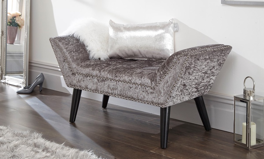 Image 1: Velvet Bedroom Bench