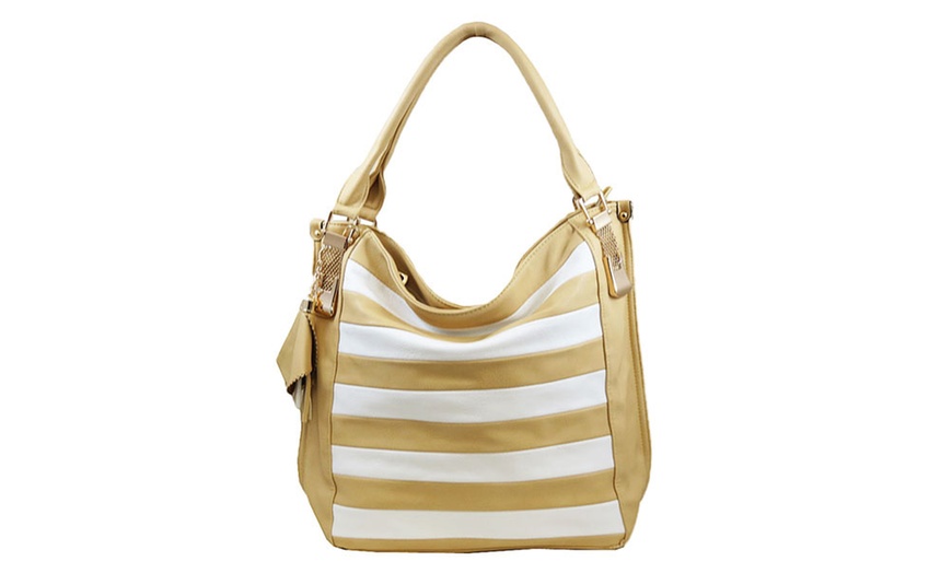 Image 3: Leather-Look Striped Hobo Handbag