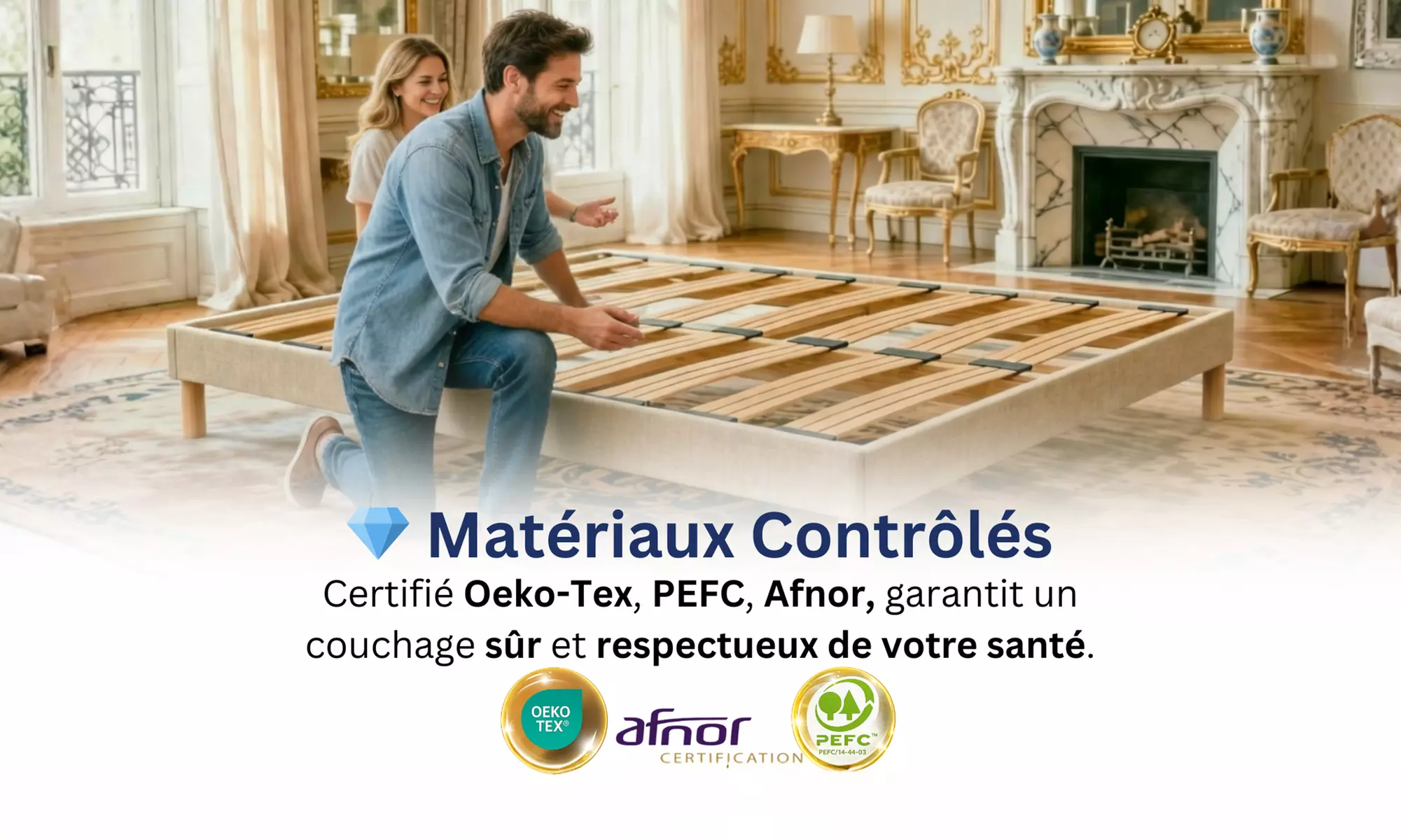 Sommier à latte dynamique, bois massif d'épicéa et de hêtre