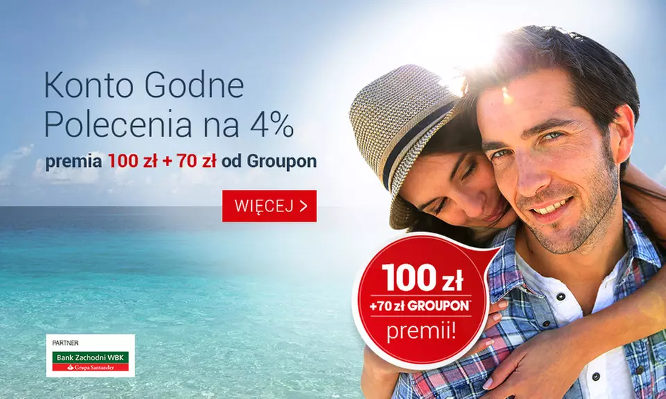 5 zł: Konto Godne Polecenia w BZ WBK z premią gwarantowaną 100 zł i doładowaniem w wysokości 70 zł na Groupon.pl - Primary Image