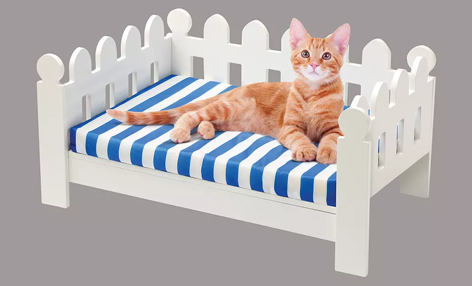 Wooden Picket Fence Pet Bed with Cushion - Second Medium