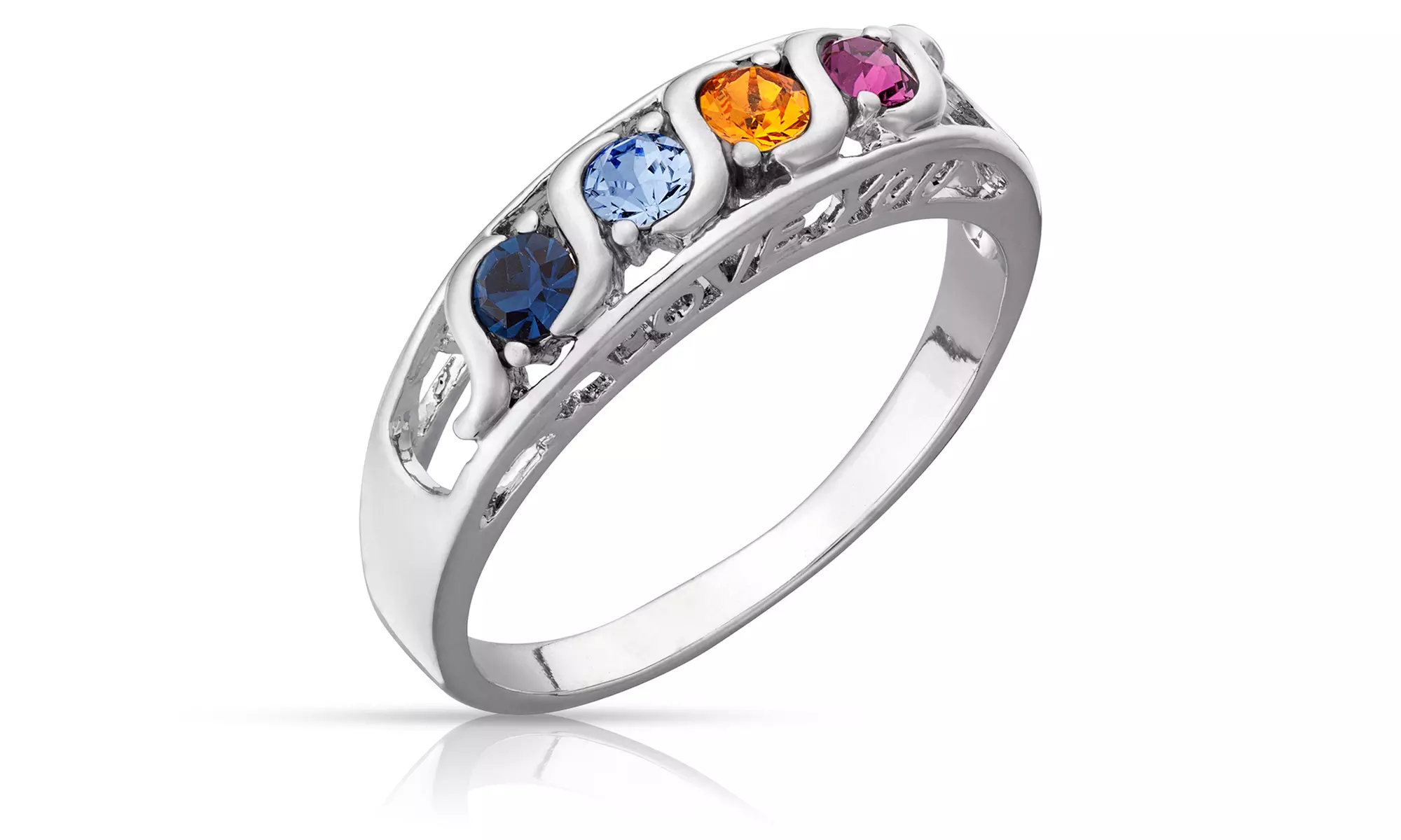 Platinum-Plated S-Curve Family-Birthstone Ring with I Love You Setting from Limogès Jewelry (43% Off) - Primary Image