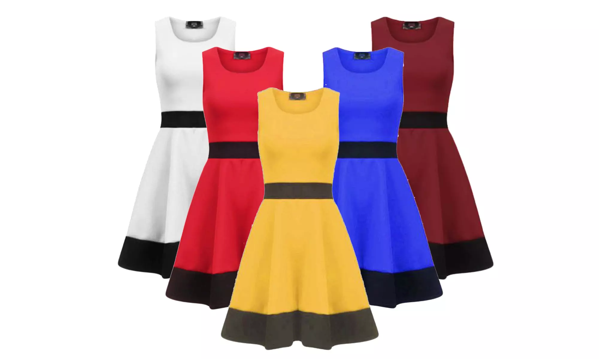 Robe patineuse bicolore col rond sans manches - Primary Image