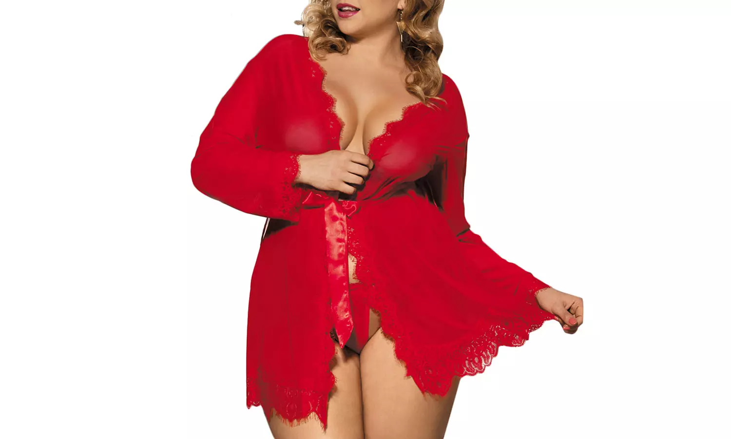 Pretty Bash Mesh Lace Kimono with Matching G-String - Second Medium