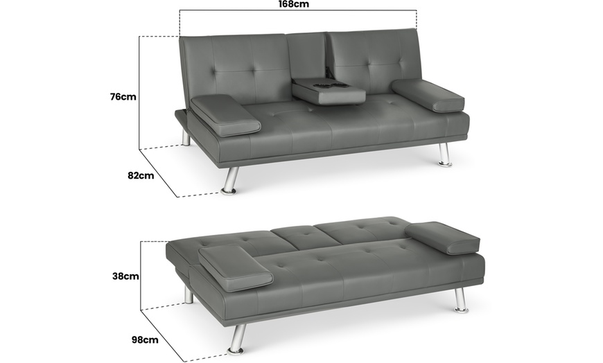 Image 31: Three Seater Sofa Bed with Cup Holders