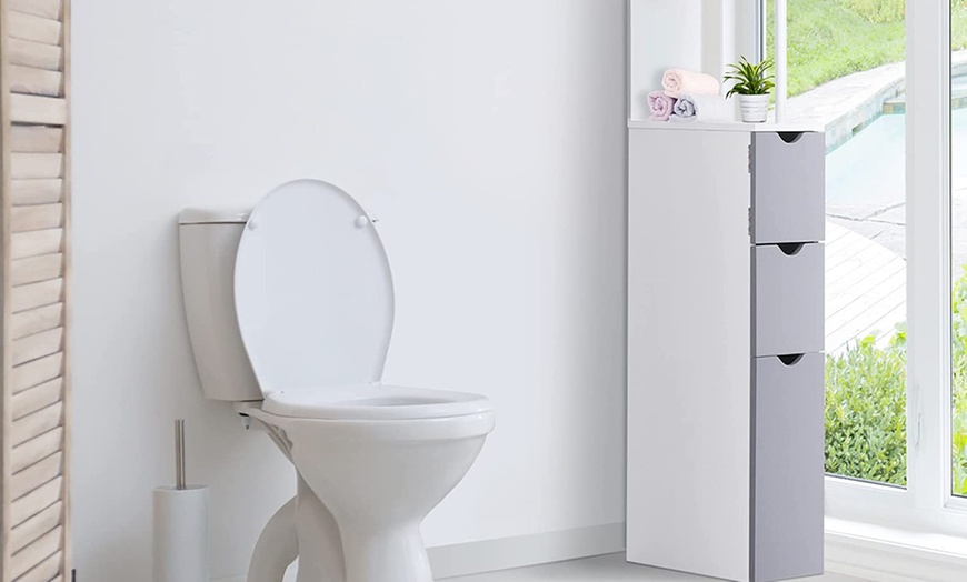 Image 3: HomCom Slim Tall Bathroom Cabinet