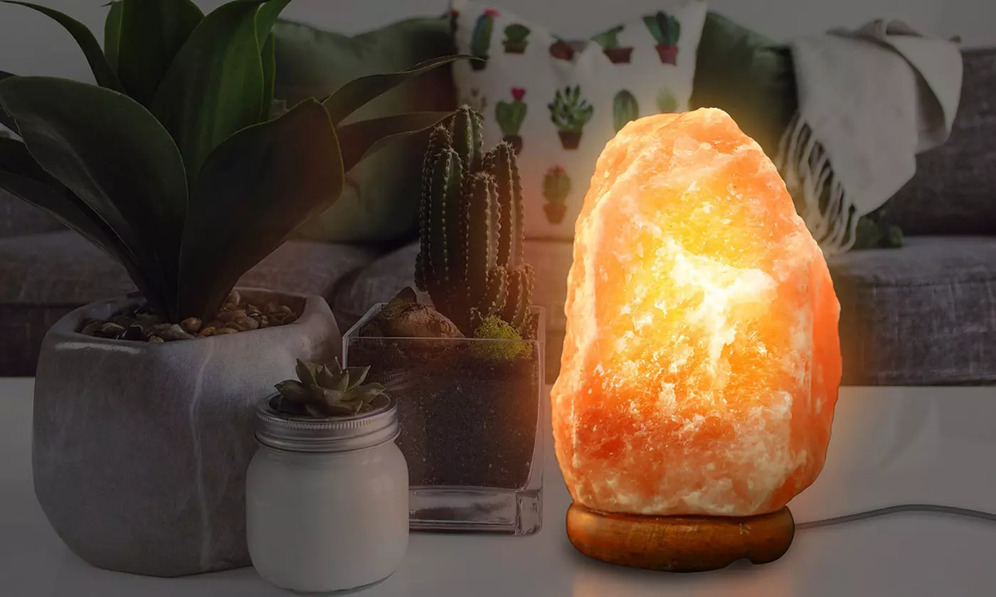 iMounTEK Natural Himalayan Crystal Rock Salt Lamp with Dimmer Switch & Wood Base - Primary Image