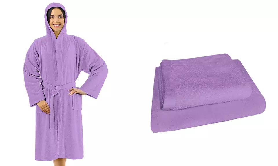 Set con accappatoio, asciugamano e salvietta ospite, 100% cotone