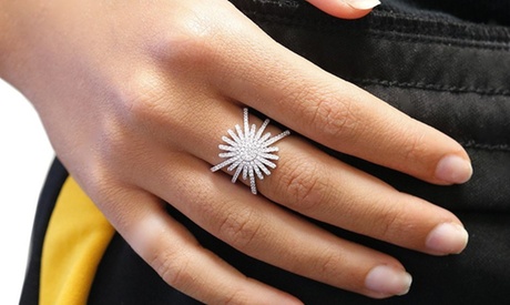 Crystal Starburst Ring in 18K White Gold 6 Brass Crystal