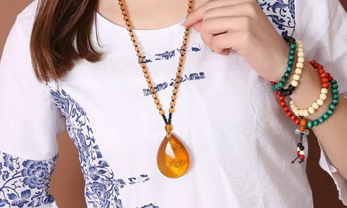 One, Two, or Three Amber Solitary Pendant Necklaces from Novadab (Up to 77% Off) - Second Medium