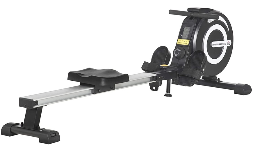 Image 1: HomCom Adjustable Magnetic Rowing Machine with LCD Display