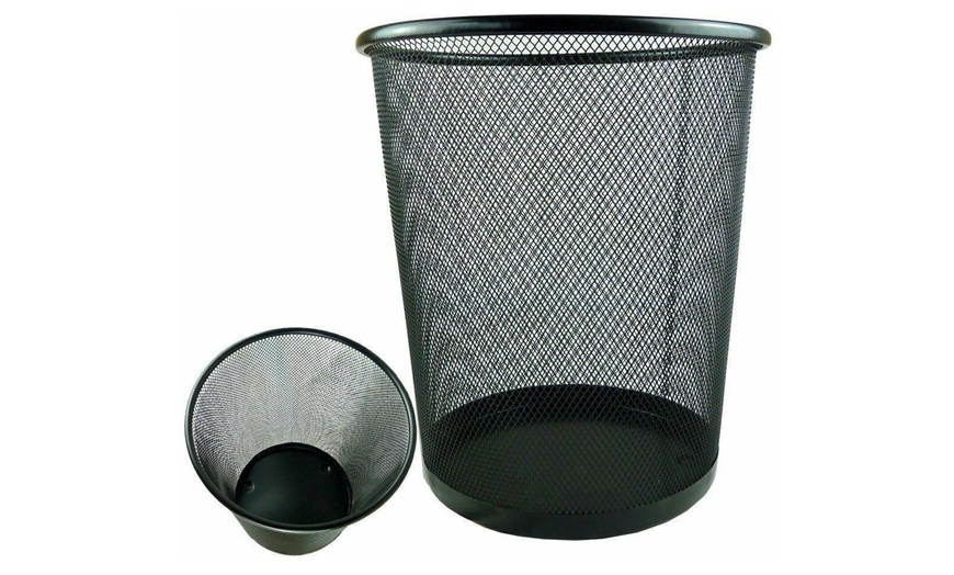 Image 3: Black Metal Mesh Trash Bin