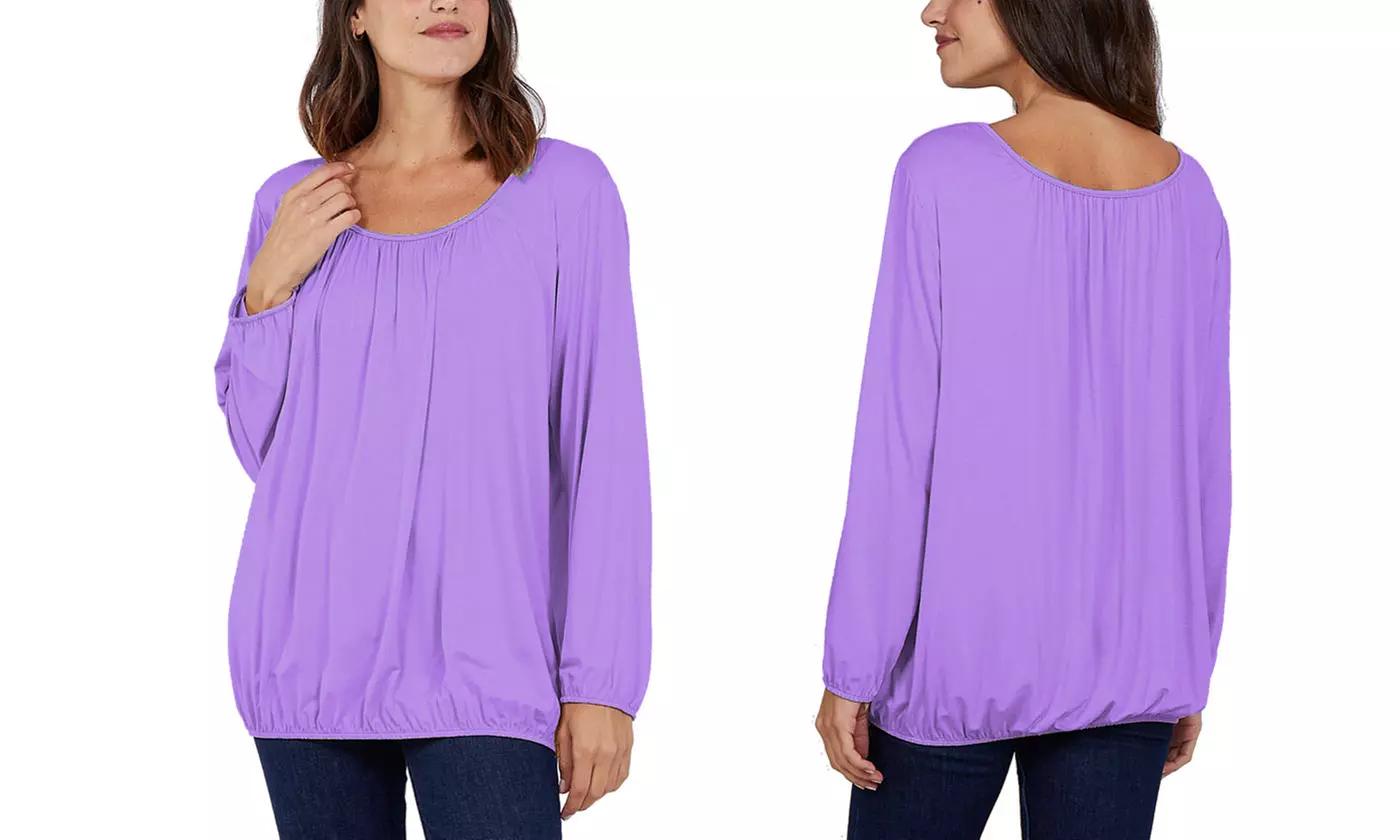 Ladies Baggy Fit Ruched Neck Long Sleeve Top