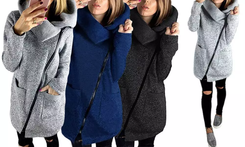 1x oder 2x Damensweater in Grau, Blau oder Schwarz mit Seitenreißverschluss - Primary Image