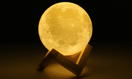 Lampada Luna con telecomando per regolare la luce e supporto in legno