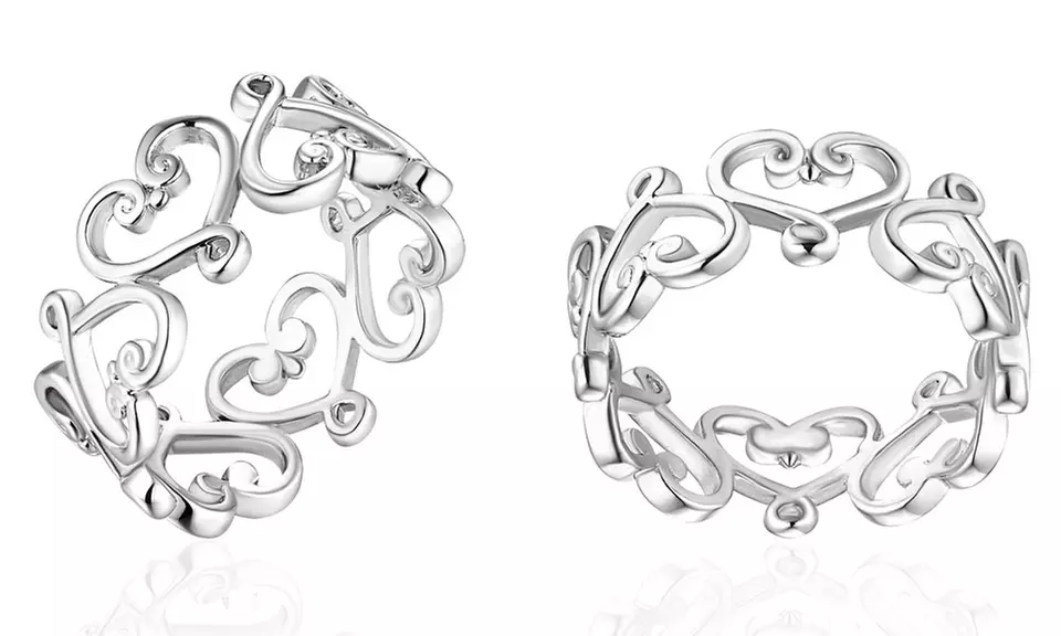 18K White Gold Plated Filigree Heart Ring - Primary Image