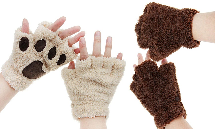 Image 10: Fingerless Paw Winter Gloves