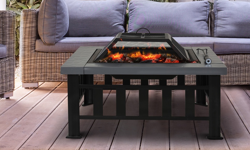 Image 1: Outsunny Outdoor Metal Fire Pit with Rain Cover