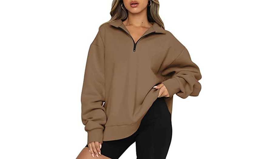 Image 10: Womens Half Zip Casual Pullover Sweatshirt