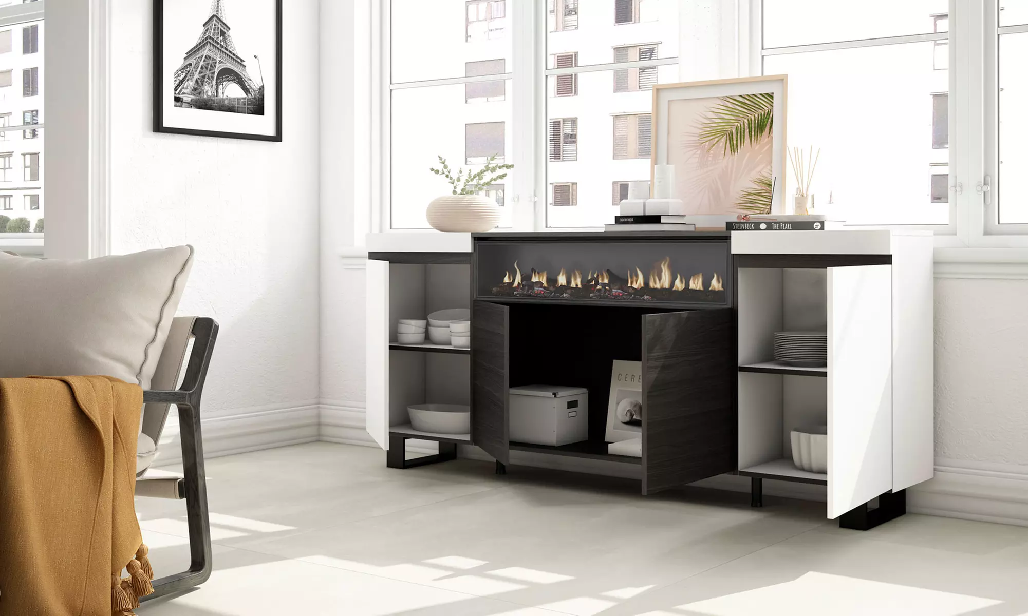 Sideboard mit LED-Elektrokamin