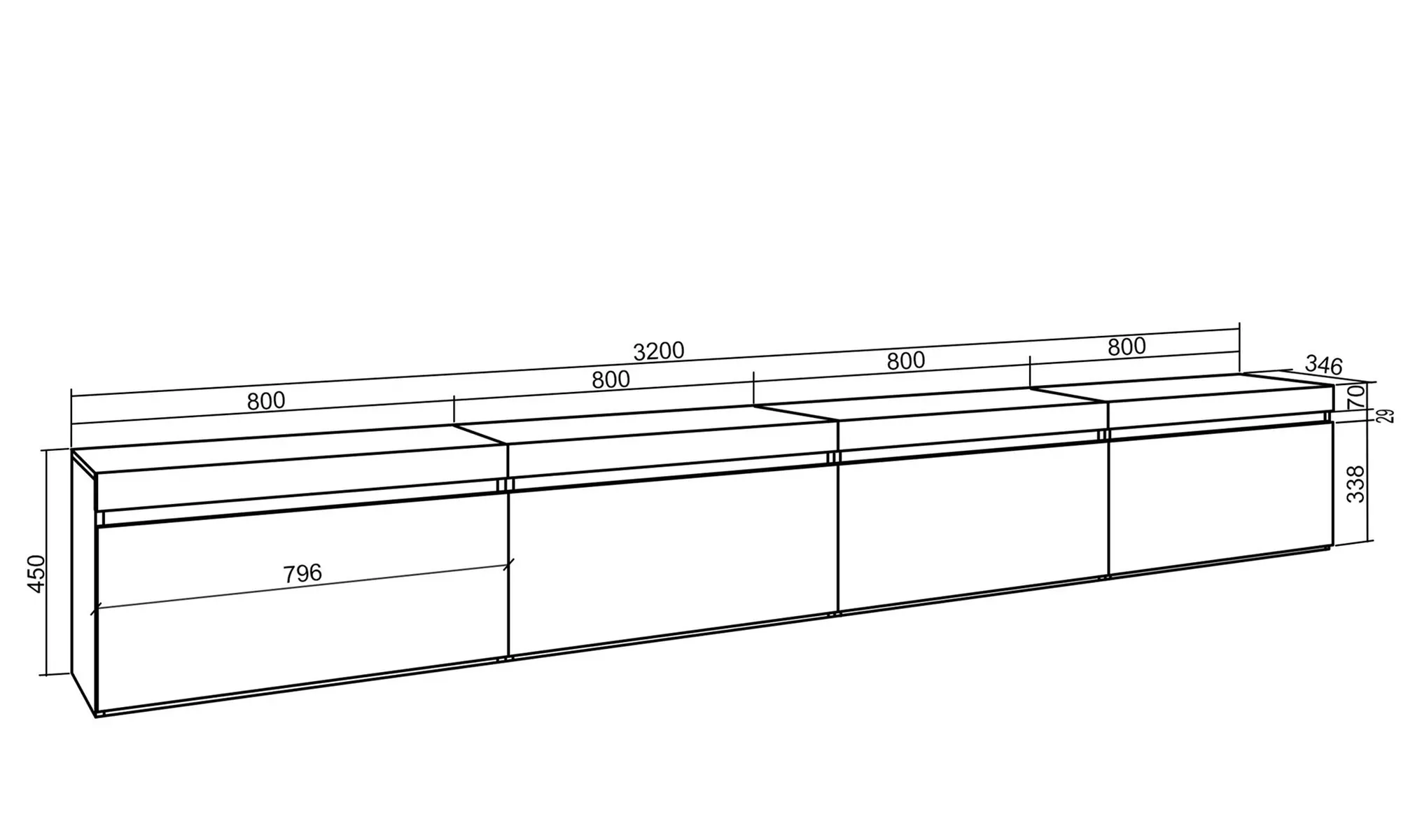 Hängender TV-Schrank 320 cm od. TV-Schrank 288 cm + elektrischer Kamin