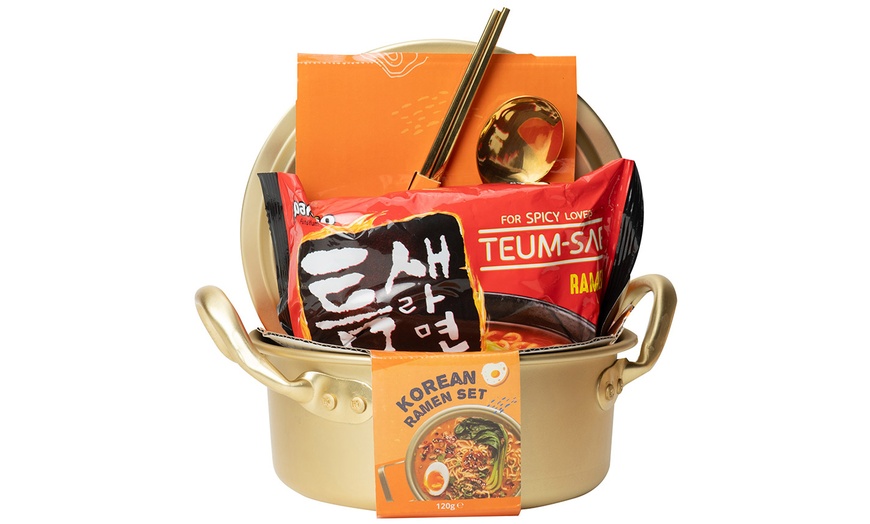 Image 1: Treat Factory Korean Ramen Set with Golden Chopsticks, Spoon and Pot