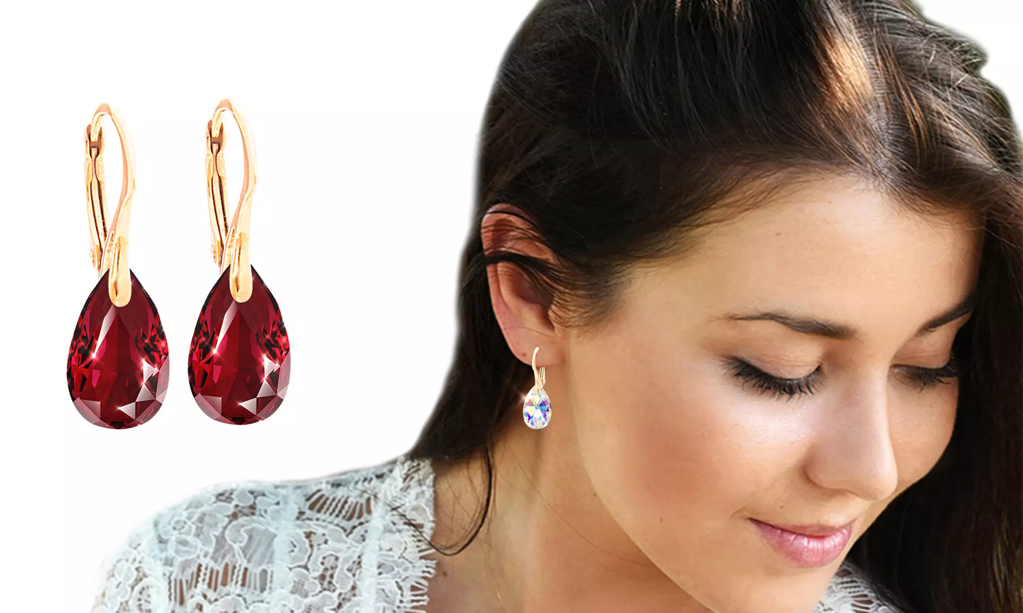 1, 2 ou 3 paires de boucles d'oreilles en argent sterling ornées de cristaux en forme de poire Swarovski® - Primary Image