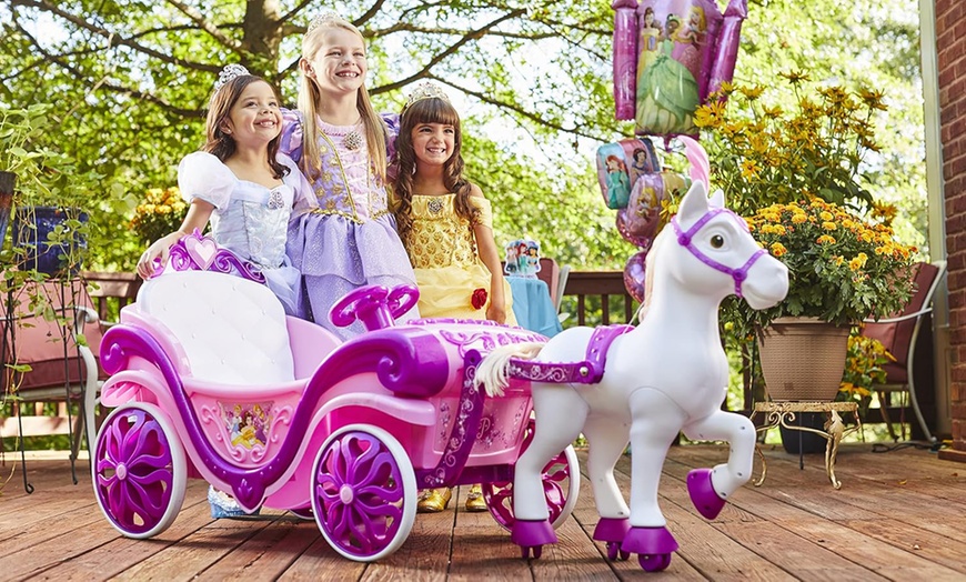 Image 3: Disney Princess 6v Electric Ride-on Horse & Carriage 