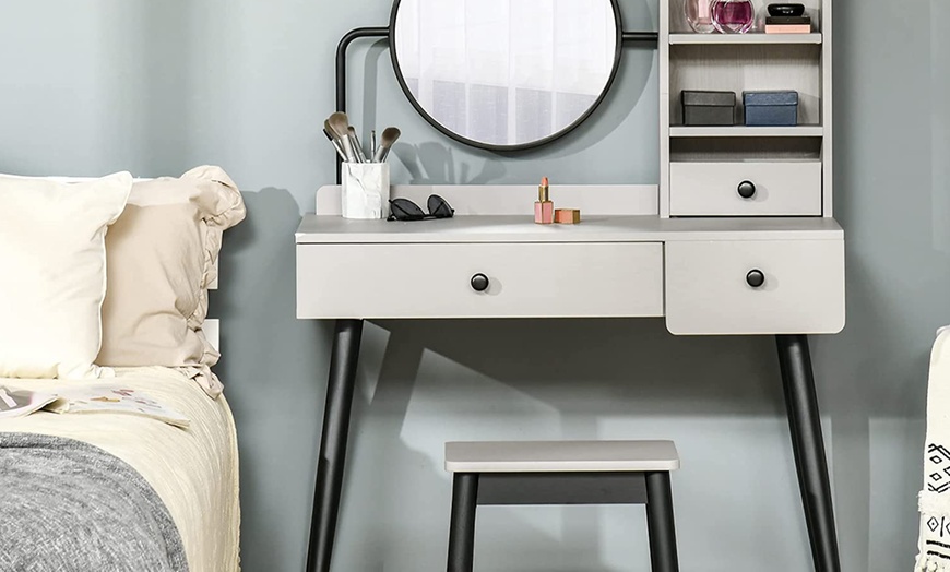 Image 3: HomCom Dressing Table with Stool