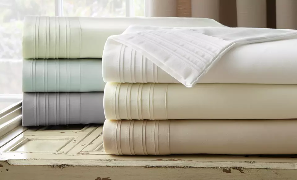 1,000TC Egyptian Cotton Rich Sheet Set with Pleated Hem - Primary Image
