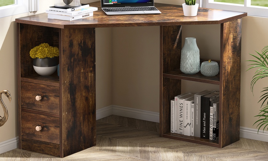 Image 5: L-Shaped Desk with Shelves and Drawers