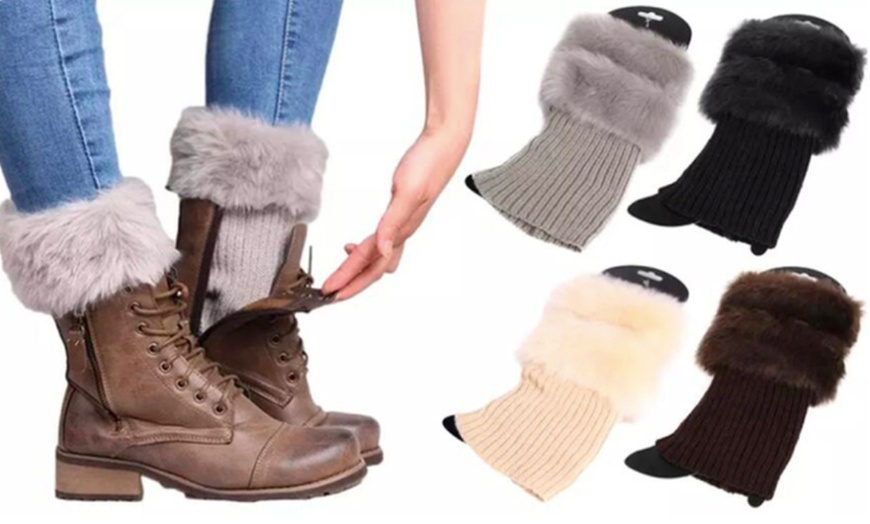 Image 1: Faux Fur Knitted Boots Toppers