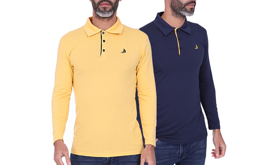 Image 6: Two Packs of Blu Apparel Men's Long Sleeve Joshua Polo Shirts