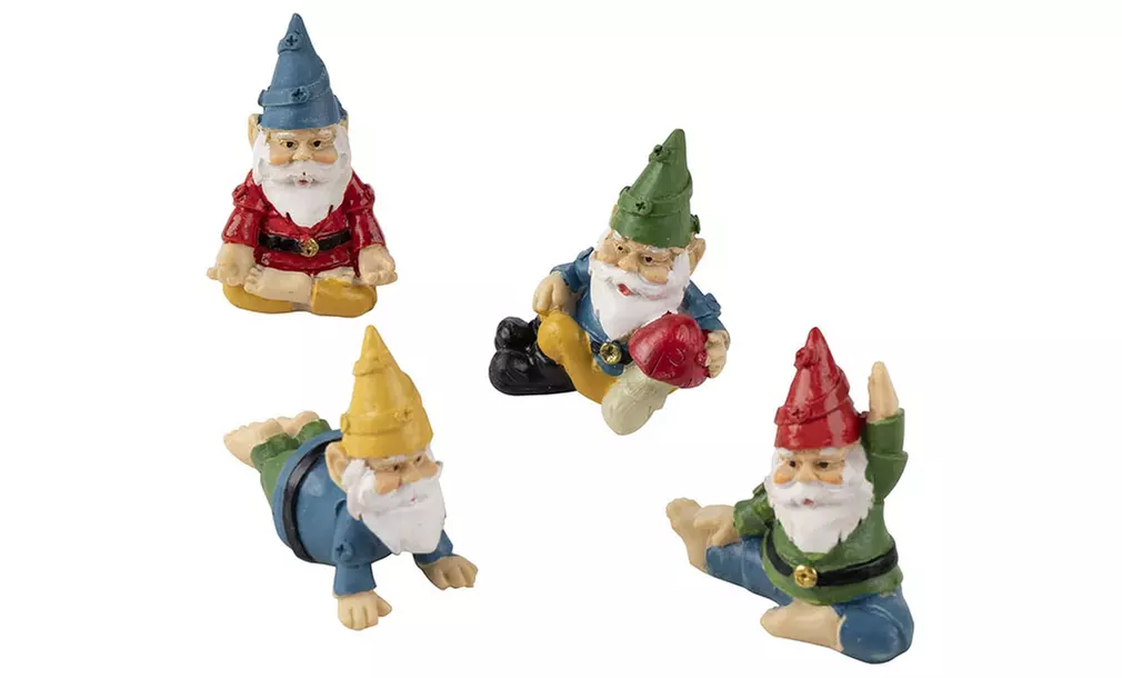 1 ou 2 ensembles de 4 mini figurines de nains de jardin en poses de yoga, livraison offerte - Primary Image
