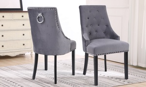  Two or Four Studded Velvet Dining Chairs with Ring Knocker 