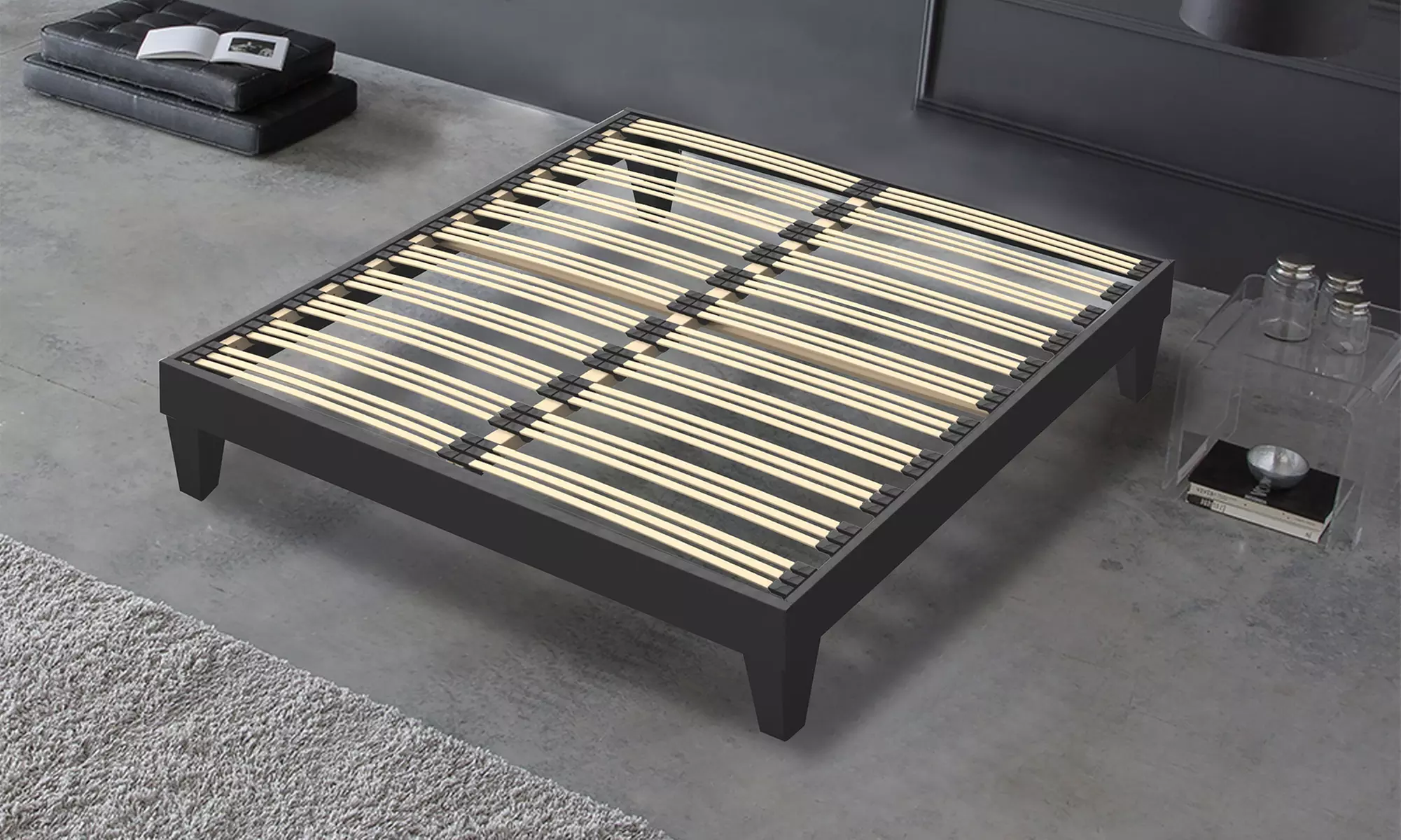 Sommier bois noir à lattes avec matelas en option. Livraison offerte - Primary Image