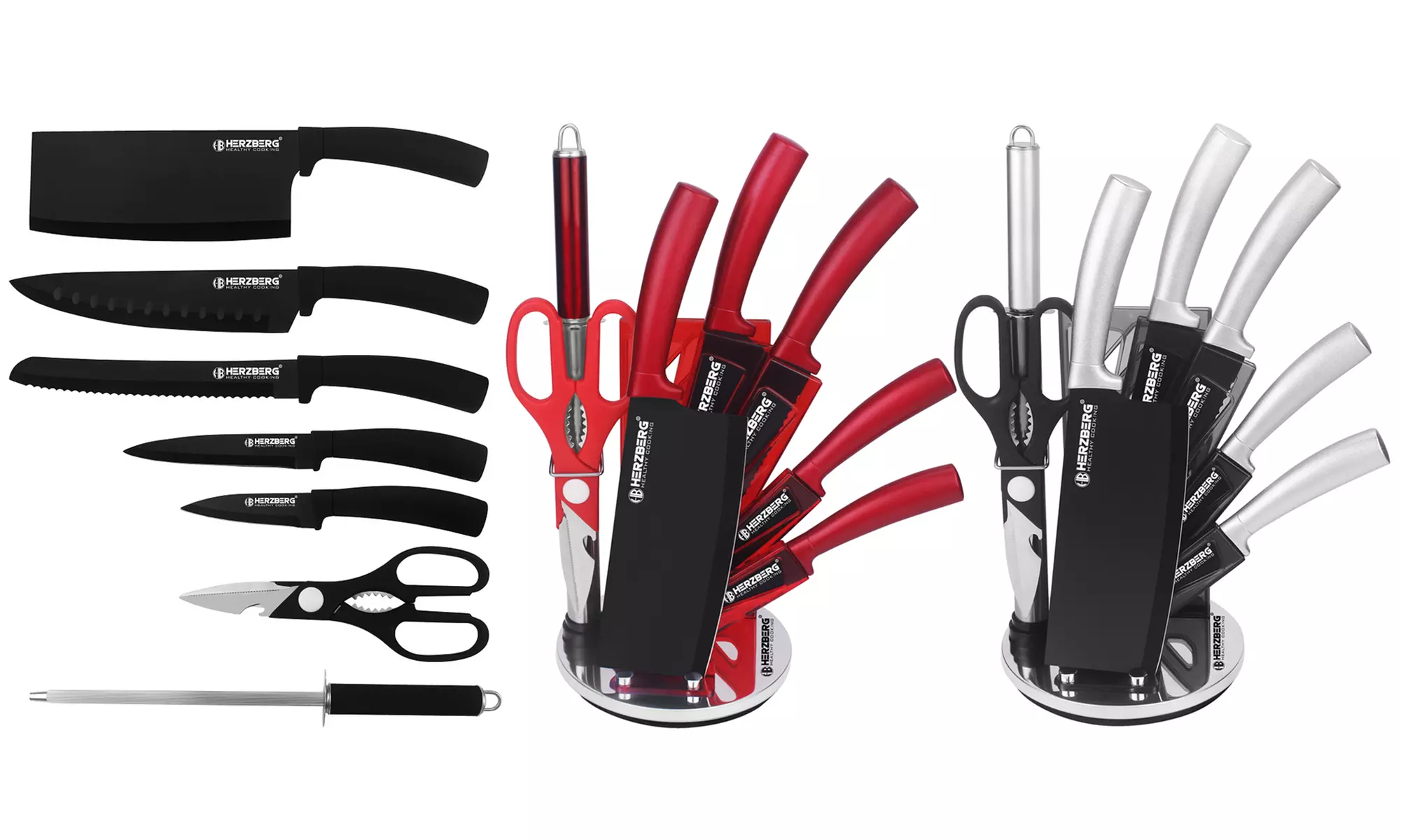 Ensemble 8 pièces avec couteaux, aiguiseur, ciseaux et support