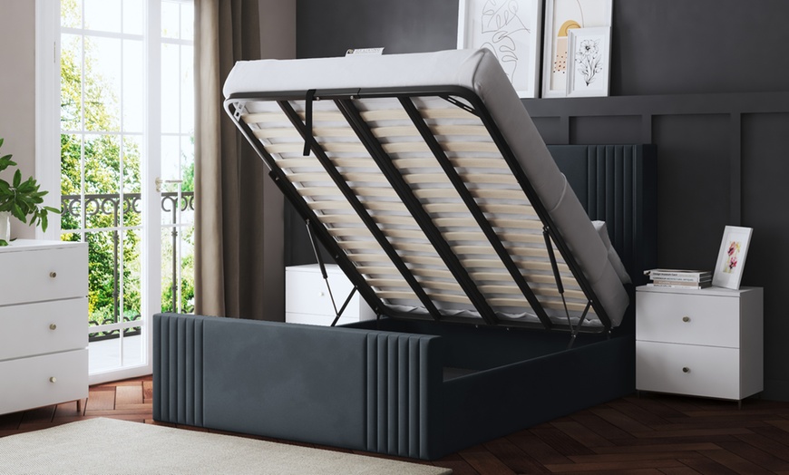 Image 26: DS Living Elara Winged Panel Bed With Ottoman Gas Lift