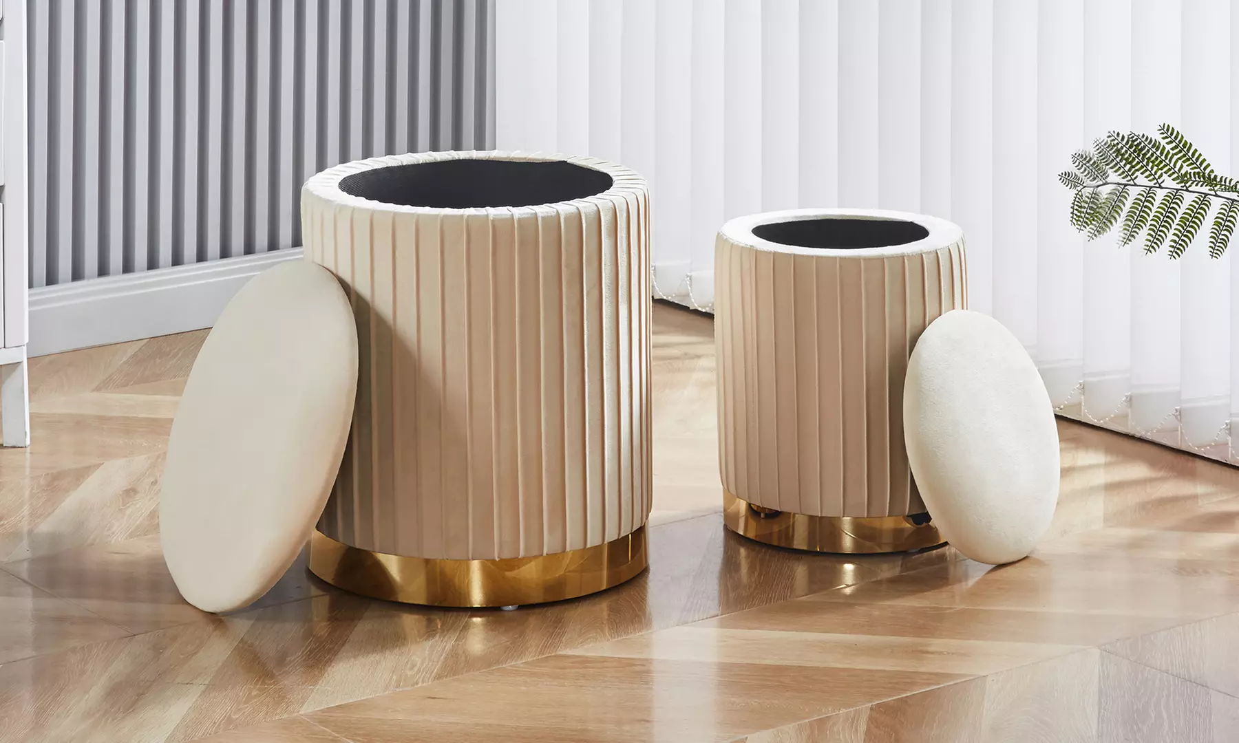 Set 2 velvet opberg-poefen