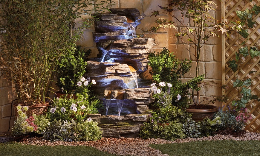 Image 1: Serenity Cascading Rock Pool Water Feature with Light