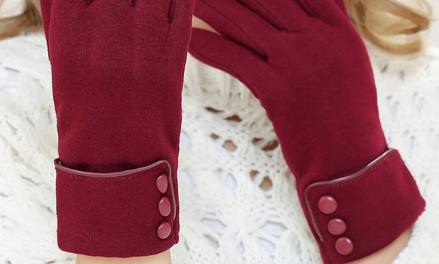 Image 10: Womens Touchscreen Gloves with Button Details