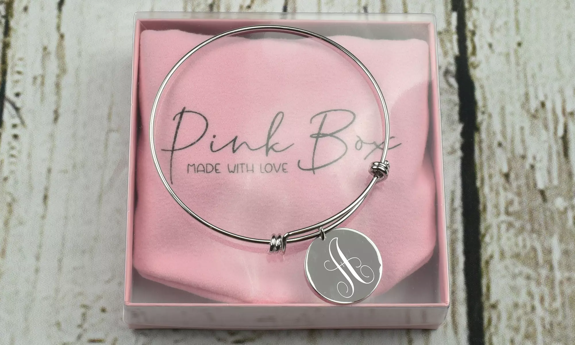 Sterling Silver Monogram Initial Bangle By Pink Box - Primary Image