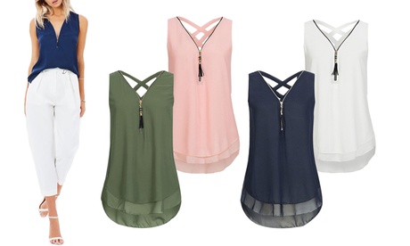 1 o 2 camicette estive senza maniche in chiffon disponibili in 4 colori e 4 taglie